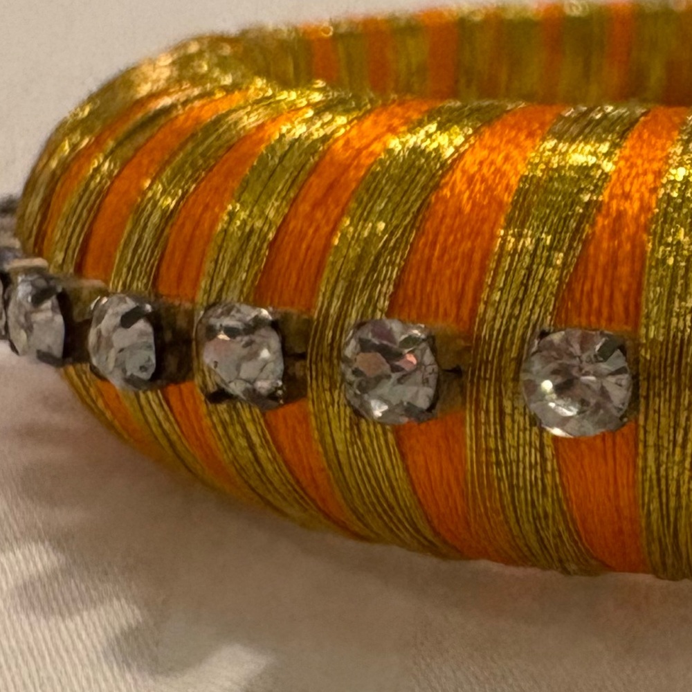 RARE BuDhaGirl Orange Silk Thread & Rhinestone Bangle EUC - Picture 2 of 6